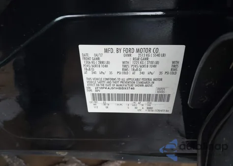 2017 Ford Edge Sel z USA, uszkodzony, nr VIN 2FMPK4J91HBB93746